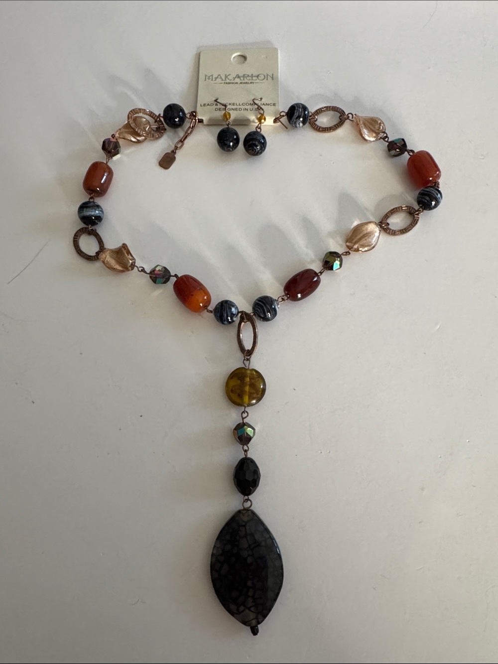 Makarlon Multicolor Beaded Pendant Necklace and Earring Set